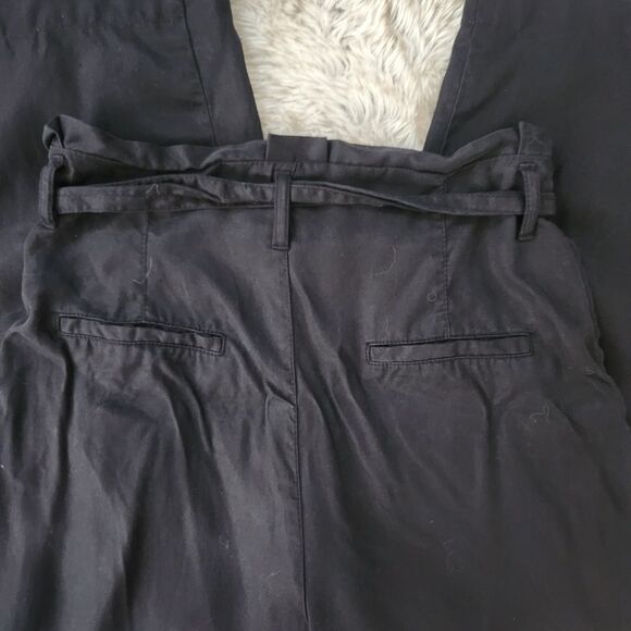 Zara Basic Z1975 Denim Wide Leg Cropped Paperbag Waist Pants Black Size 4 - Picture 7 of 10